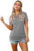 Sexy Grey Crisscross Neckline Short Sleeve Tee